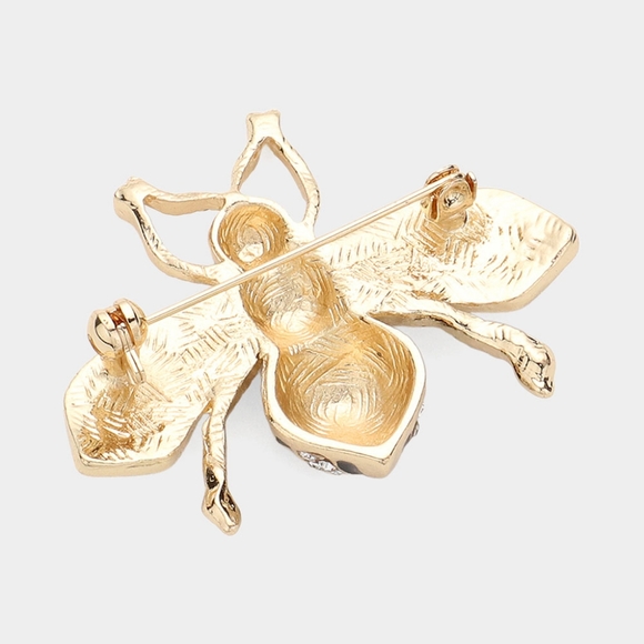 Black Gold Stripe Rhinestone Crystal Honey Bee Brooch Pin Fashion Accessory - Picture 2 of 2